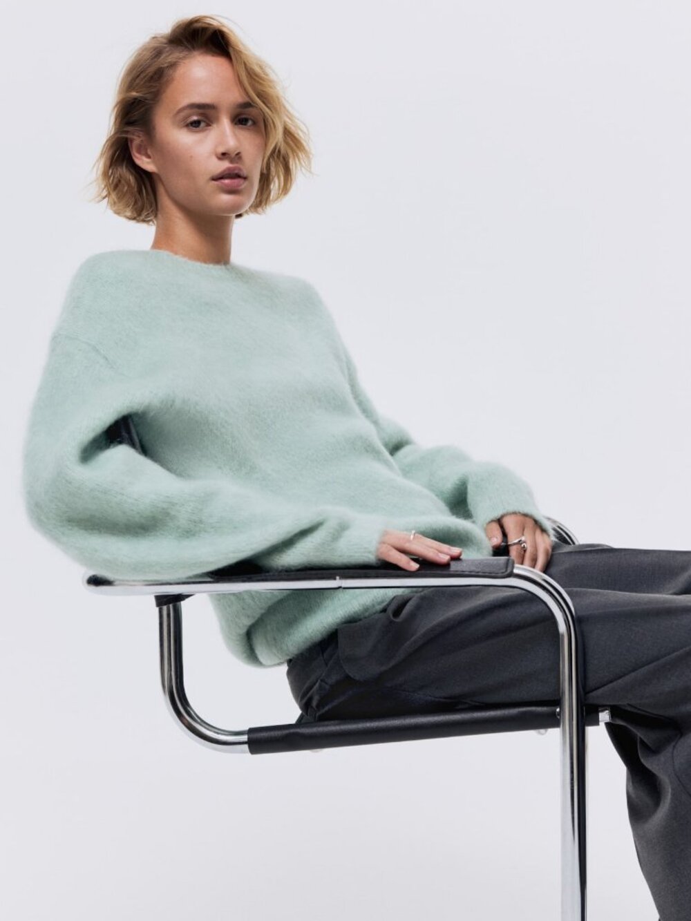 H&M Premium Mohair Blend Sweater Mint Green